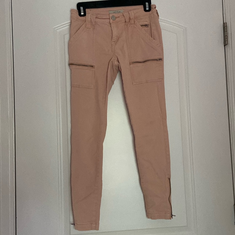 Joie Jeans In Peach With Zipper Accented Pockets.